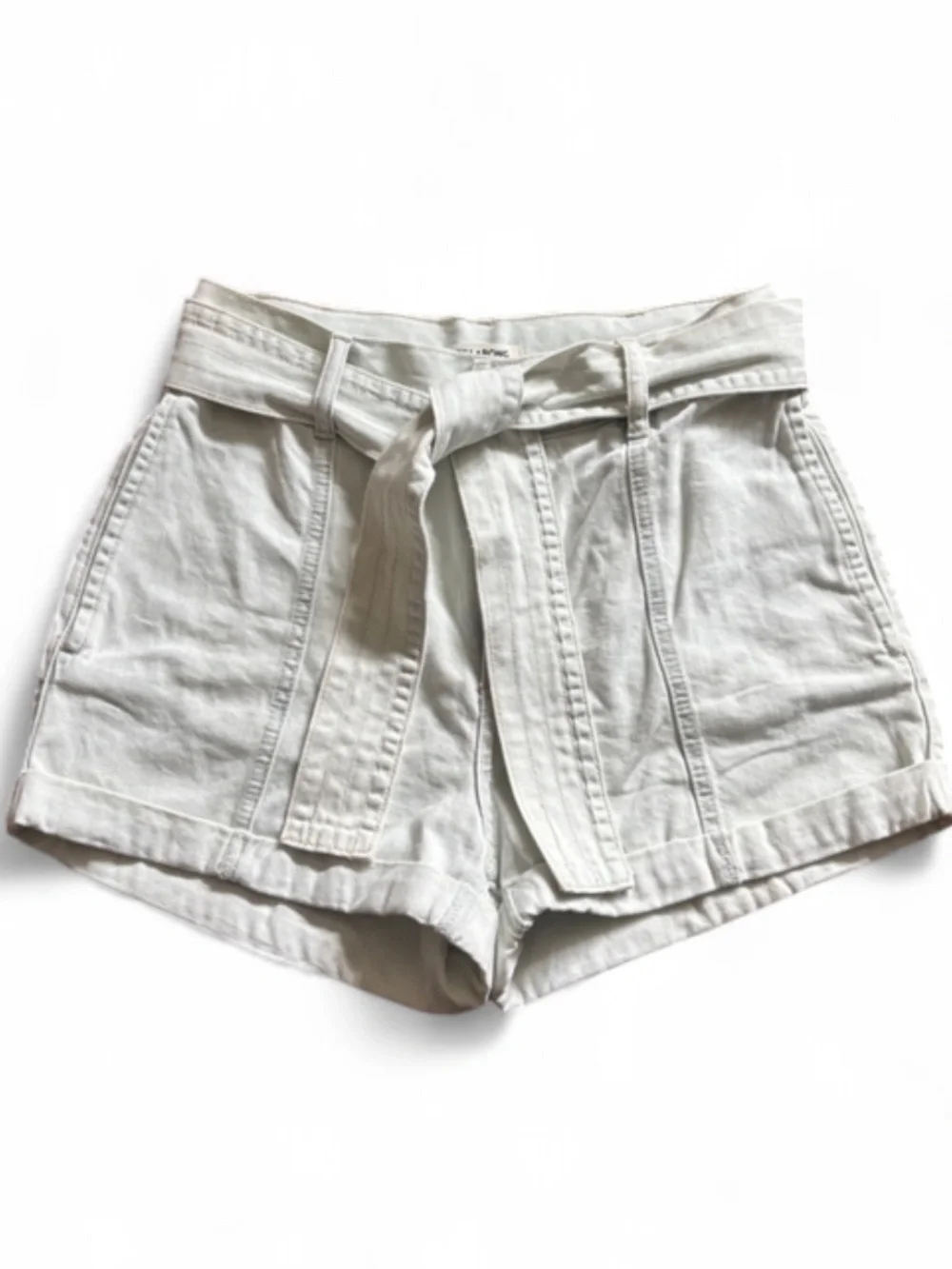 Billabong Light Wash High-Waist Denim Belted Shorts Tie Waist Cuffed Sz 28 Jorts